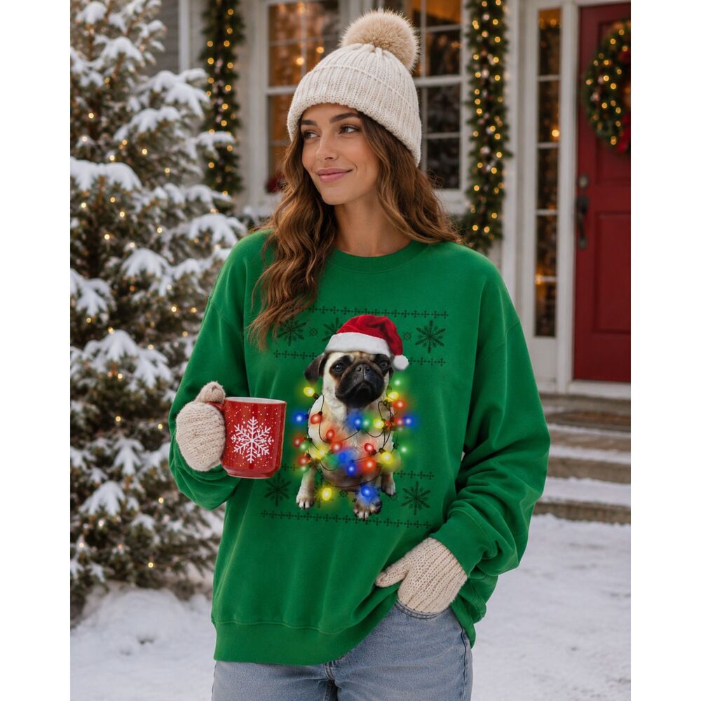 Pug Ugly Christmas Sweater XL Fifth Sun Green Pug Oversized Caroling Party Cozy